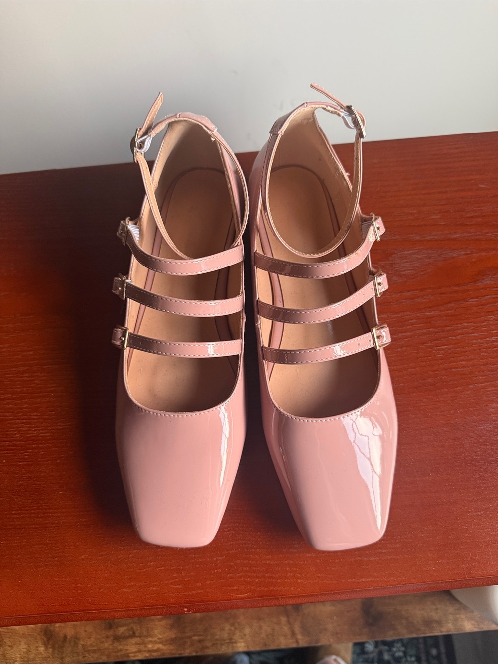 Women's Patent Pink Triple-Strap Mary Jane Flats
